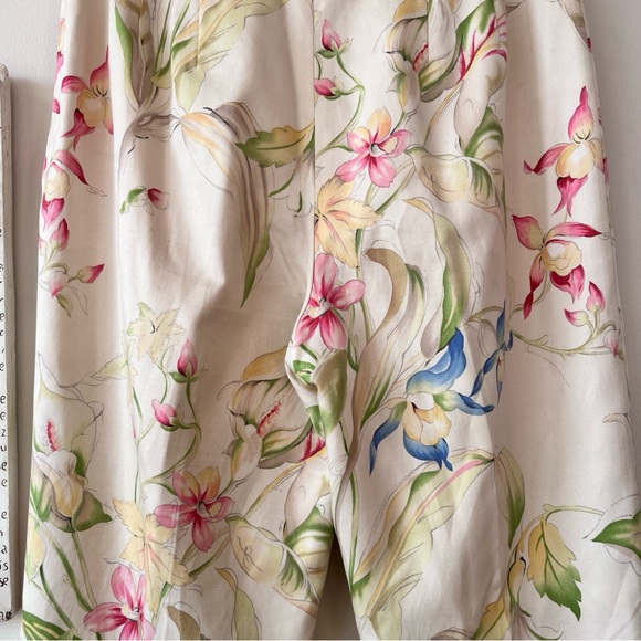 Vintage Talbots Petites Silk Cotton Floral Straight Leg High Waist Pants 8P - Picture 5 of 7